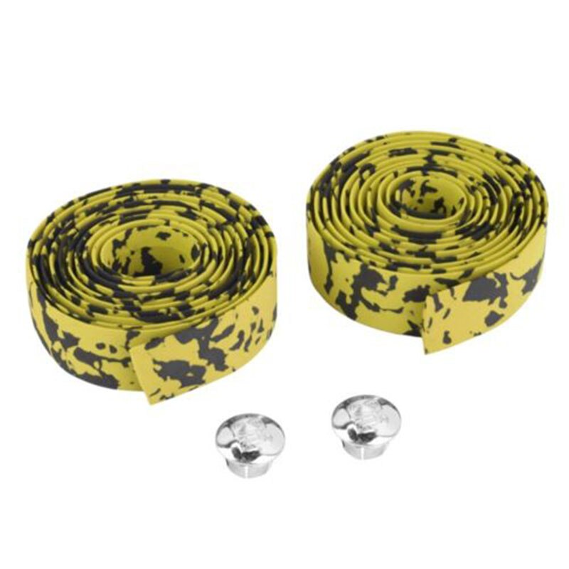 2 stk landevejscykel cykel styrtape camouflage cykelhåndtag bælte kork wrap med stangpropper: Gul sort
