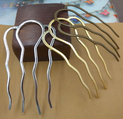 5 pz/lotto Retro 4 Denti del Pettine Dei Capelli Accessori In Argento di Colore Della Forcella Dei Capelli di Usura Dell'annata Barrette Risultati Dei Monili