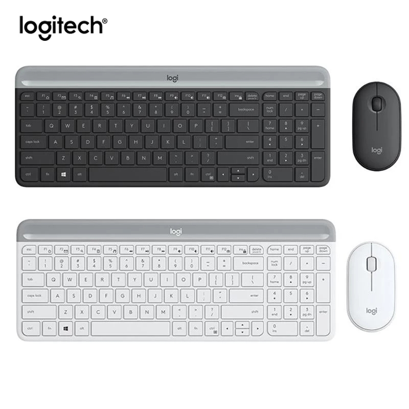 Logitech-teclado y ratón inalámbricos MK470, Combo óptico delgado de 1000DPI, Pebble, 2,4 GHz, para PC, portátil y oficina