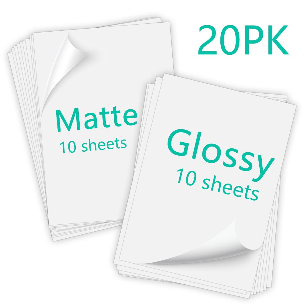 10/20/40 Sheets Matte Glossy Printable Vinyl Sticker Paper Waterproof Self-adhesive Printing Paper DIY Label for Inkjet Printer: 20PK Mixed 1