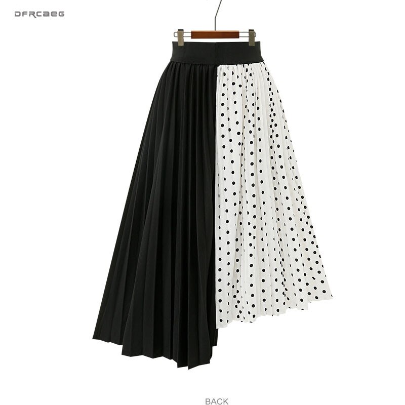 Jupes longues en mousseline de soie pour femmes, grande taille 5XL, taille élastique, motifs à pois, irrégulière, plage, d'été