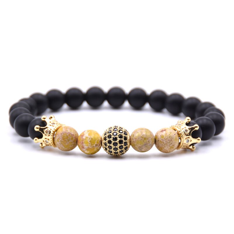 Golden Cz Bal & Crown Mannen Armbanden 8Mm Black Lucky Stone Kralen Armband Voor Vrouwen Mannen: 3