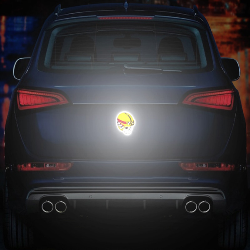 2pcs Helmet Skull Reflective Sticker for Car Decoration Night Warning Tape Vehicle Tail Decal Scratch Modification Made with 3M