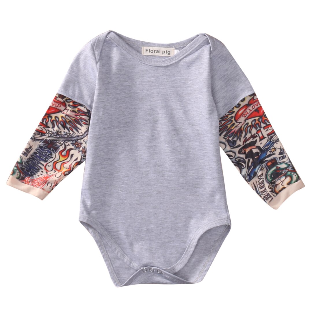 Casual Cotton Newborn Infant Baby Boy Clothes Print Romper Patchwork Jumpsuit outfits 0-18M: Gray / 6M