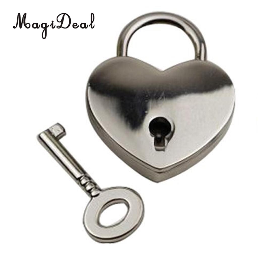 MagiDeal Lot of 3 Alloy Vintage Style Mini Padlock Key Lock Heart Shaped for Collectibles Children Kids Novelty Toy -Silver