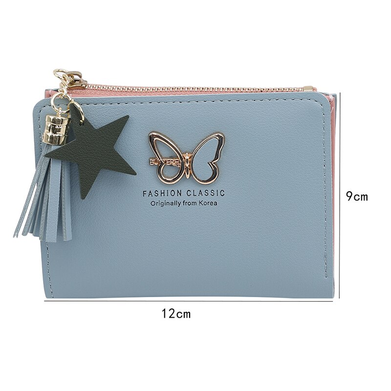Portfele damskie mały mini bezpieczny portfel żeńnarty krótki motyl frędzlami etui na zamek etui na karty kredytowe moneta kiesa Carteira