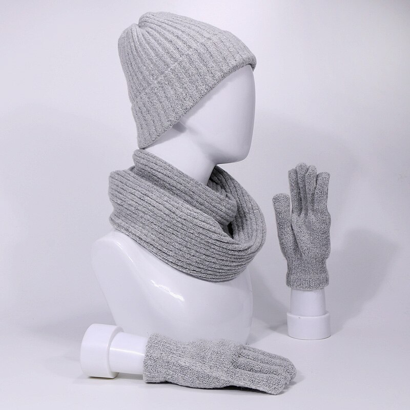 Set van 3 stuks skullies muts, sjaal en handschoenen voor mannen en vrouwen, winter, buiten, warme dikke mutsen, muts met voering, ring, sjaals, handschoenen met lange vingers, zachte hals, bivakmuts, muts, muts