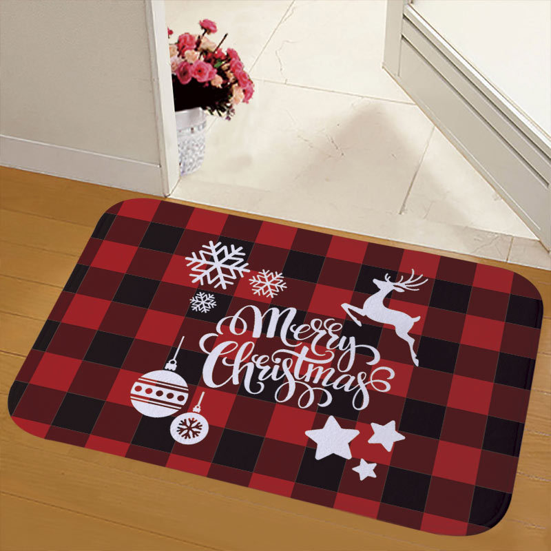 Winter Snowflake Christmas Tree Doormat Red Non Slip Absorbent Floor Carpet Mat for Entryway Bedroom Living Room Sofa Home Decor