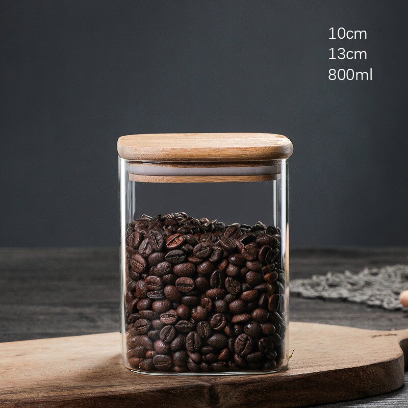 Bocal à bonbons en grains de café pour épices, récipient en verre, avec couvercle, pour cookies, bocaux de cuisine, petite taille,: 800ml