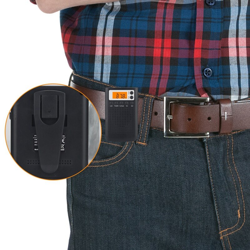 Mini Radio Portable AM/FM Dual Band Stereo Pocket Radio Receiver with LCD Display Clock and Preset Memory Function