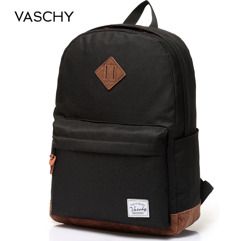 Backpack for Men and Women VASCHY Unisex Classic Water Resistant Rucksack School Backpack 15.6Inch Laptop for TeenageR: Black