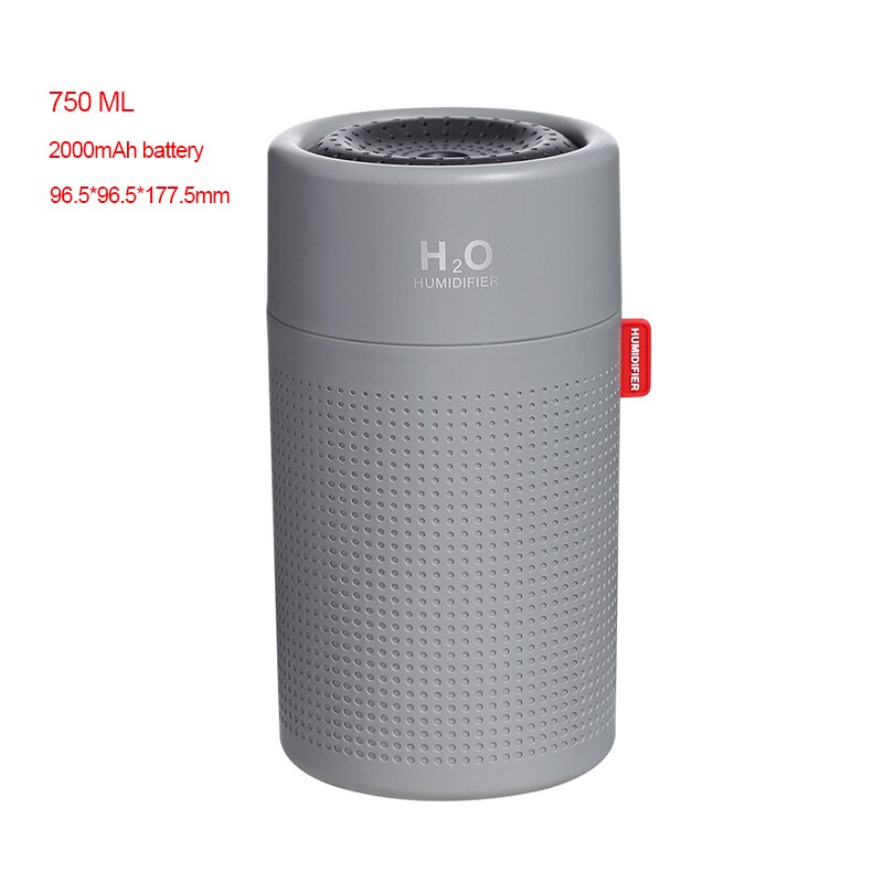 750ML Wireless Air Humidifier Diffuser Protable USB Rechargeable Mini Electric Cool Mist Humidifier With LED Night Light: 750ML gray