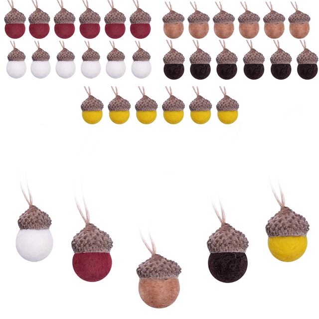 Adornos colgantes de bellota de fieltro de 30 piezas, bolas de fieltro de lana con cuerda de lino, árbol de Navidad de granja para decoración rústica, pared, en casa: Gris claro