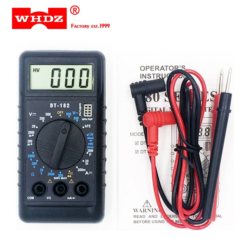 WHDZ DT182 Extra Mini Digital Multimeter with Buzzer Overload protection Pocket voltmeter Ampere Ohm Meter Test Probe DC AC LCD