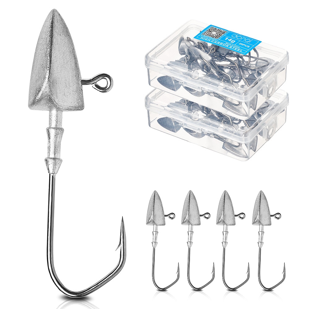 Donql 20 stuks/set lood jigkop vishaak weerhaak karper vishaak 3.5g 5g 7g 10g 14g voor zachte worm kunstaas vishaak uitrusting