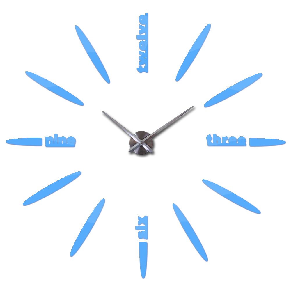 Stor 3d gjør-det-selv-veggklokke hjemmeinnredning stueklokke horloge quartz needle clocks kort speilklokke: Himmelblå / 37 tommer