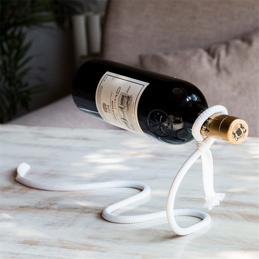 Craft Chain Wine Rack Magic 3D Suspended Alcohol Bottle Holder White Rope Wine Bottle Holder Practical Home Kitchen Bar