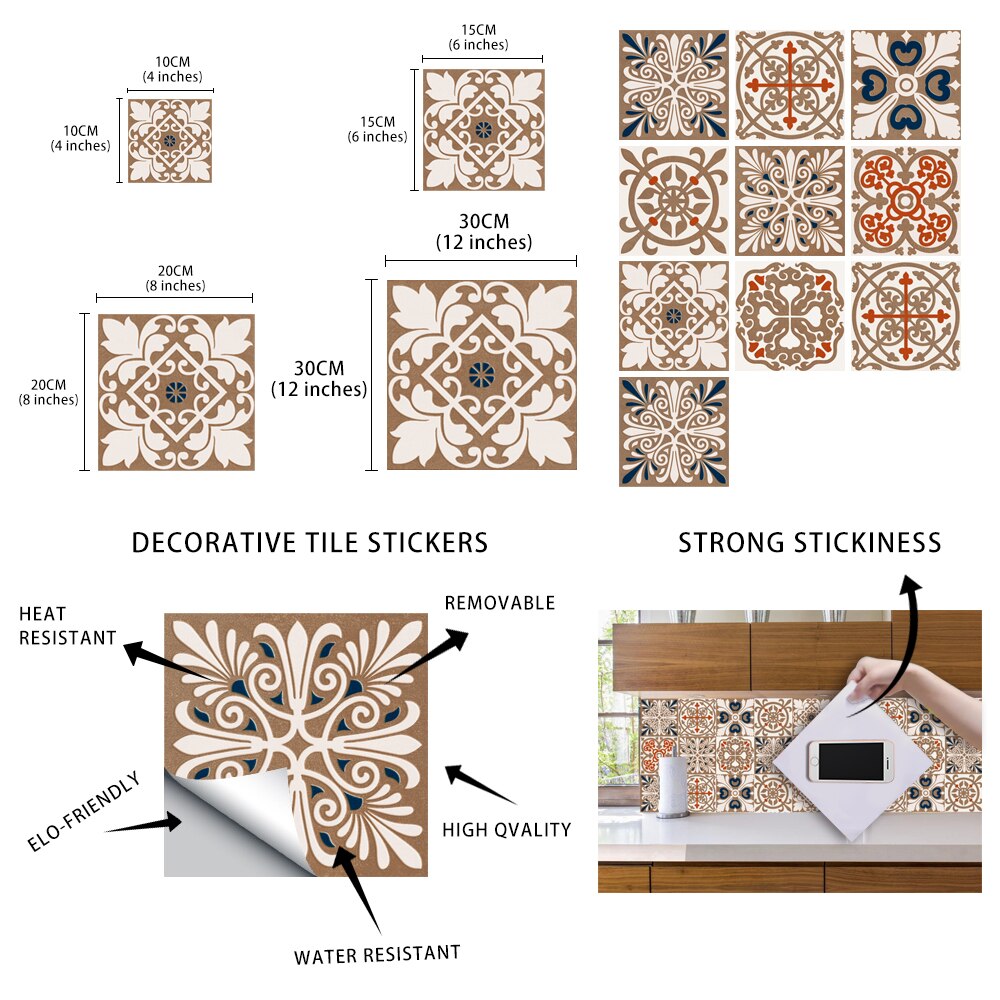 10pcs/set Frosted Tiles Stickers for Kitchen Backsplash Bathroom Wallpaper Non-slip Thicken Waterproof Vinyl Floor Wall Decals