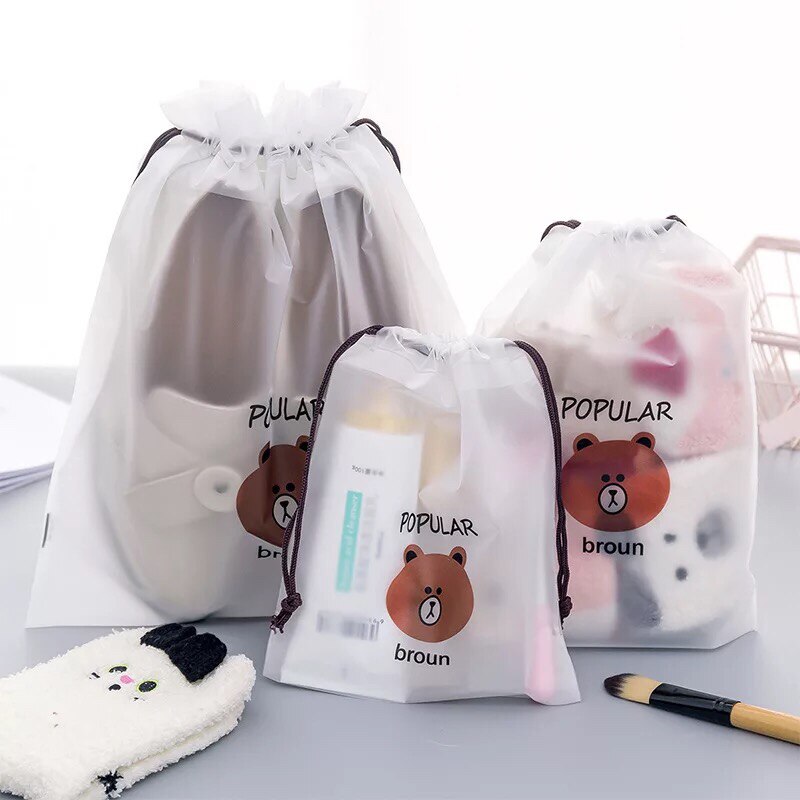 Transparent Waterproof Drawstring Bag Wash Pouch Cartoon Travel Luggage Bags Clothes Storage Shoe Organizer Cosmetic Pocket