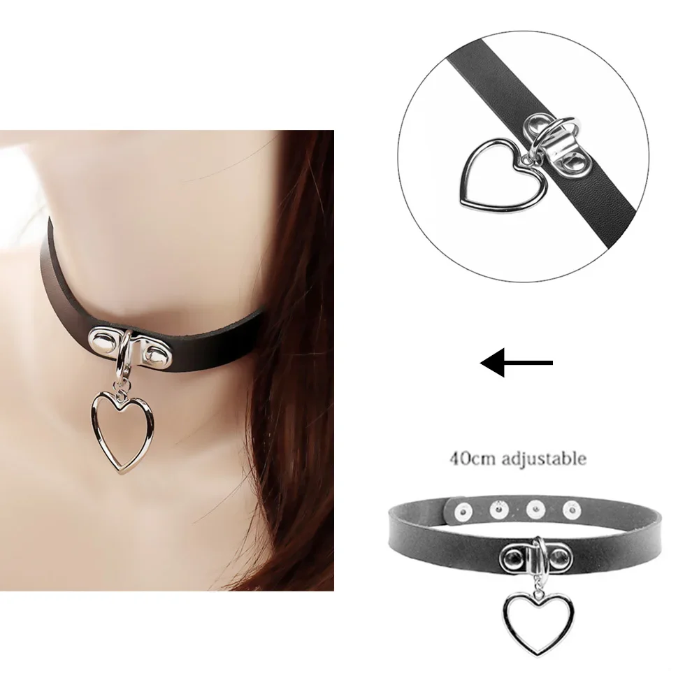 Harajuku Chocker Sexy Heart Lock Key Rivets Black Goth Punk Chokers Gothic Choker Naszyjnik dla kobiet Hip Hop Bondage Cosplay: Pokryte niebiesko-białym cynkiem