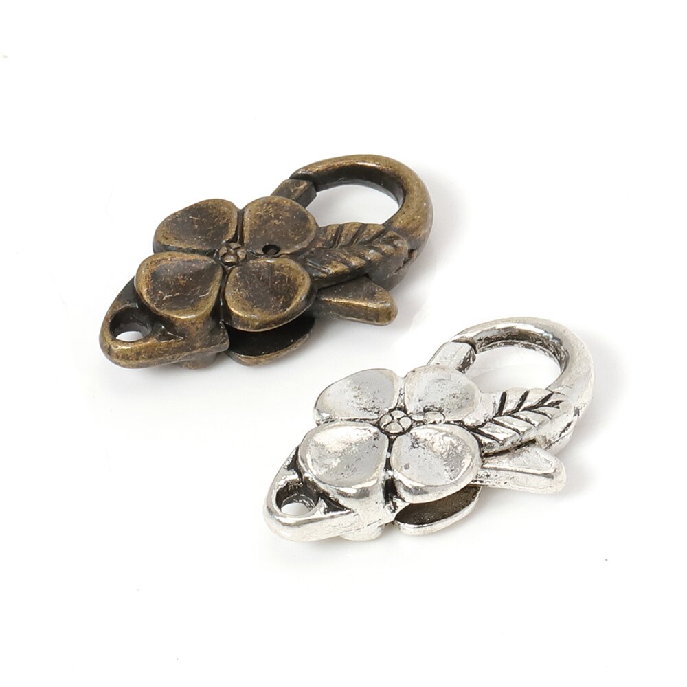 5 stks/partij Antieke Zilveren Bloem Karabijnsluiting Haken Voor Ketting Armband Chain DIY Accessoire Sieraden Bevindingen 26*15MM