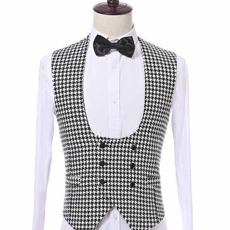 Chaleco de pata de gallo con doble botonadura para caballero, traje informal de una pieza, traje de