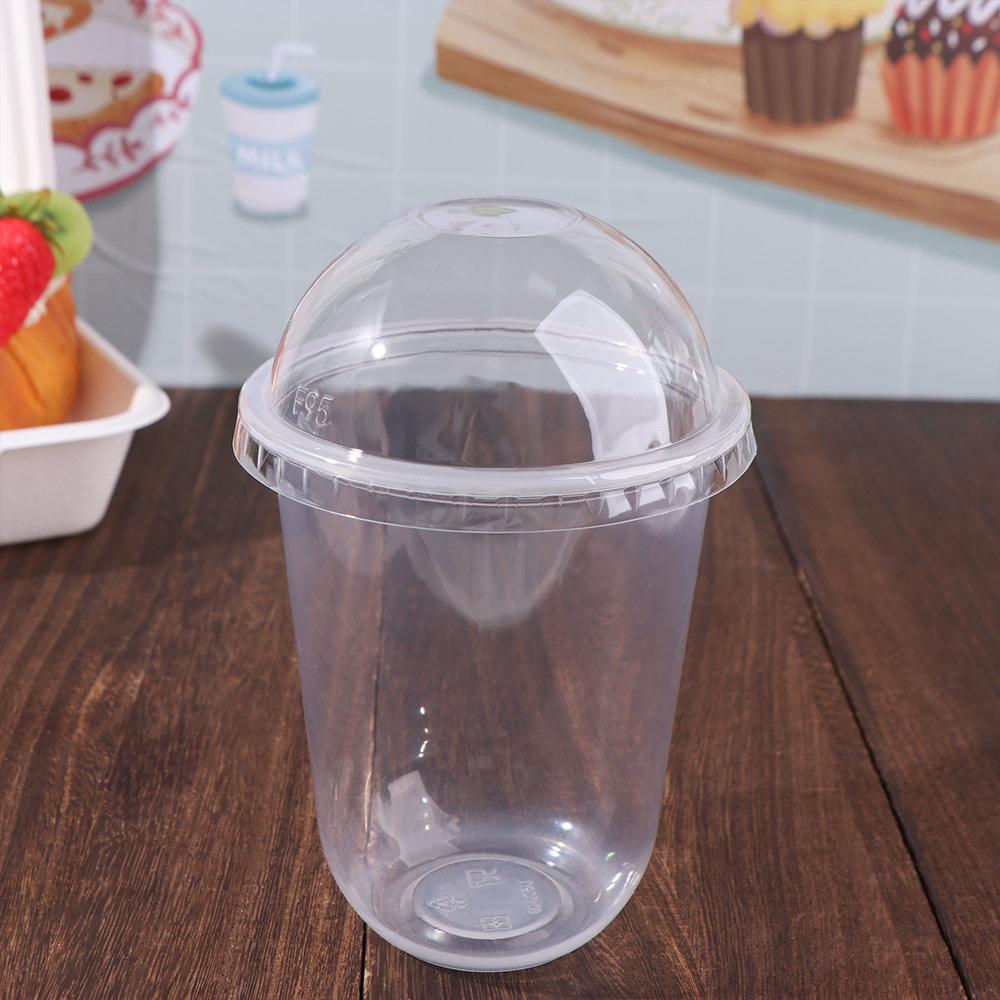 50pcs 250/360/500ML Disposable Cake Cup Transparent U Shaped Ice Cream Cup with Dome Lid Plastic Dessert Cup Business