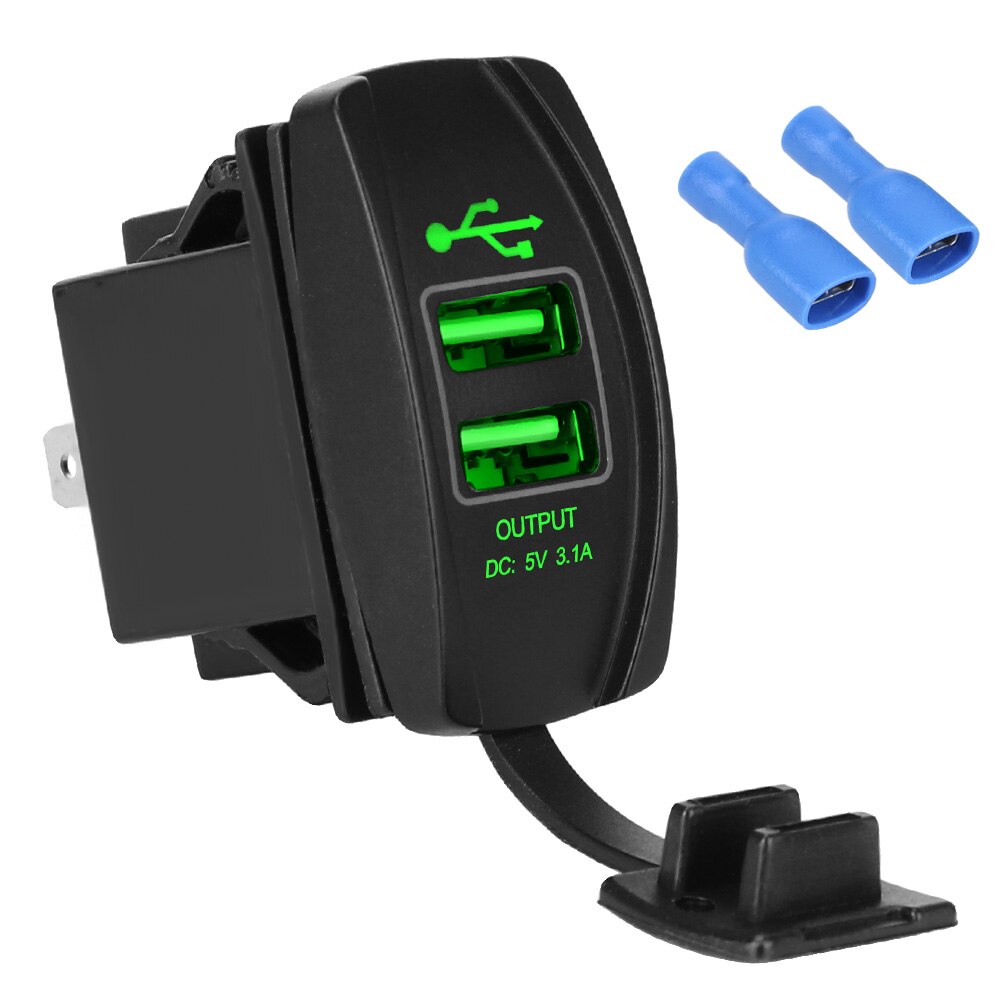 Stofdicht Telefoon Oplader Voor Auto Rv Camper Caravans Poorten Universele Autolader 5V 3.1A Dual Usb Led Auto Adapter waterdicht: green