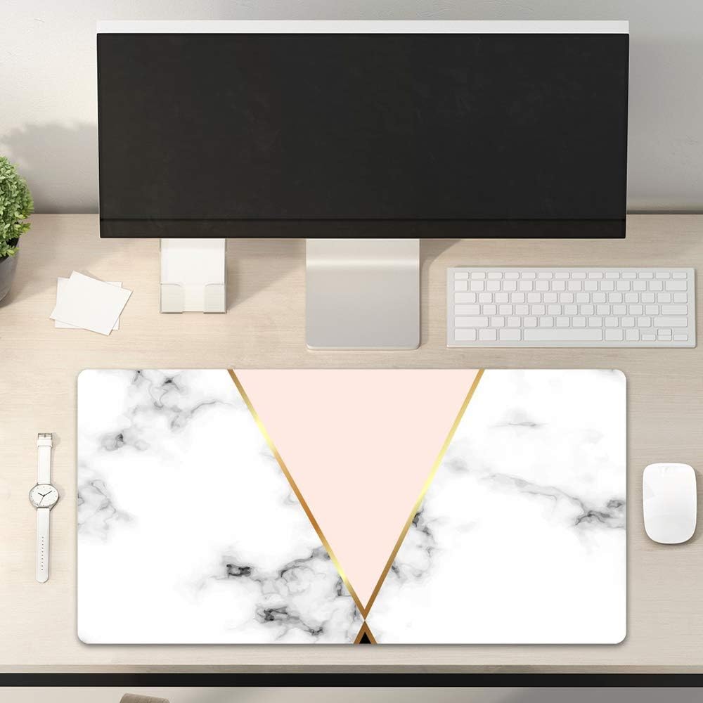 Large Mouse Pad Cute Pink Desk Mat for Desktop Women Girls Gaming Rose Gold Marble Protector Writing Pads for School Office Home: 500mm x 1200mm / Brown