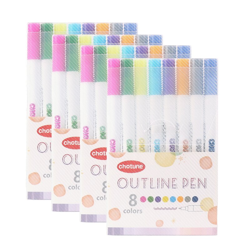 Double Line Outline Pens, 12 Colors Self-Outline Metallic Markers Glitter Writing Drawing Pens for DIY Art Crafts,: 4 set 12 colors B