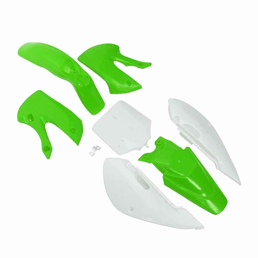 Motorsykkel abs full fairing kropp sett skjermer fendere til kawasaki klx 110 kx65 drz 110 skitt gruve sykkel 2002: Grønt og hvitt