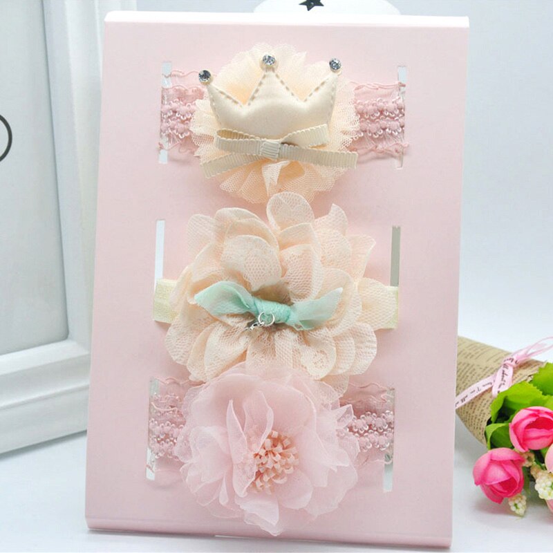 3Pcs/Set Cute Bownot Baby Headband Flower Baby Girl Elastic Hair Bands Crown Headwear Props Baby Girl Accessories: 02