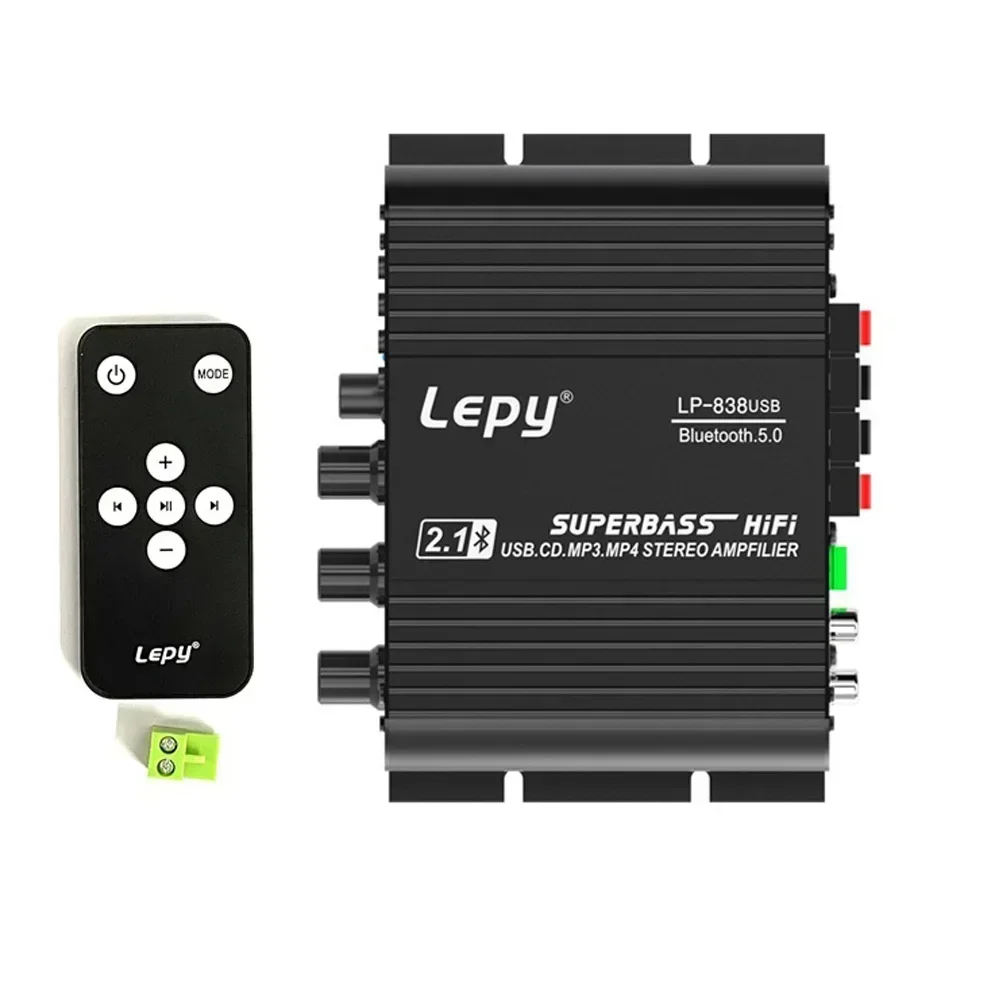 Wzmacniacz audio LEPY 838USB Bluetooth 5.0 Cyfrowy wzmacniacz basowy s HIFI Kanał 2.1 Samochodowy wzmacniacz domowy Sterownik USB Bezstratna muzyka DC12V: TRANSPARENT