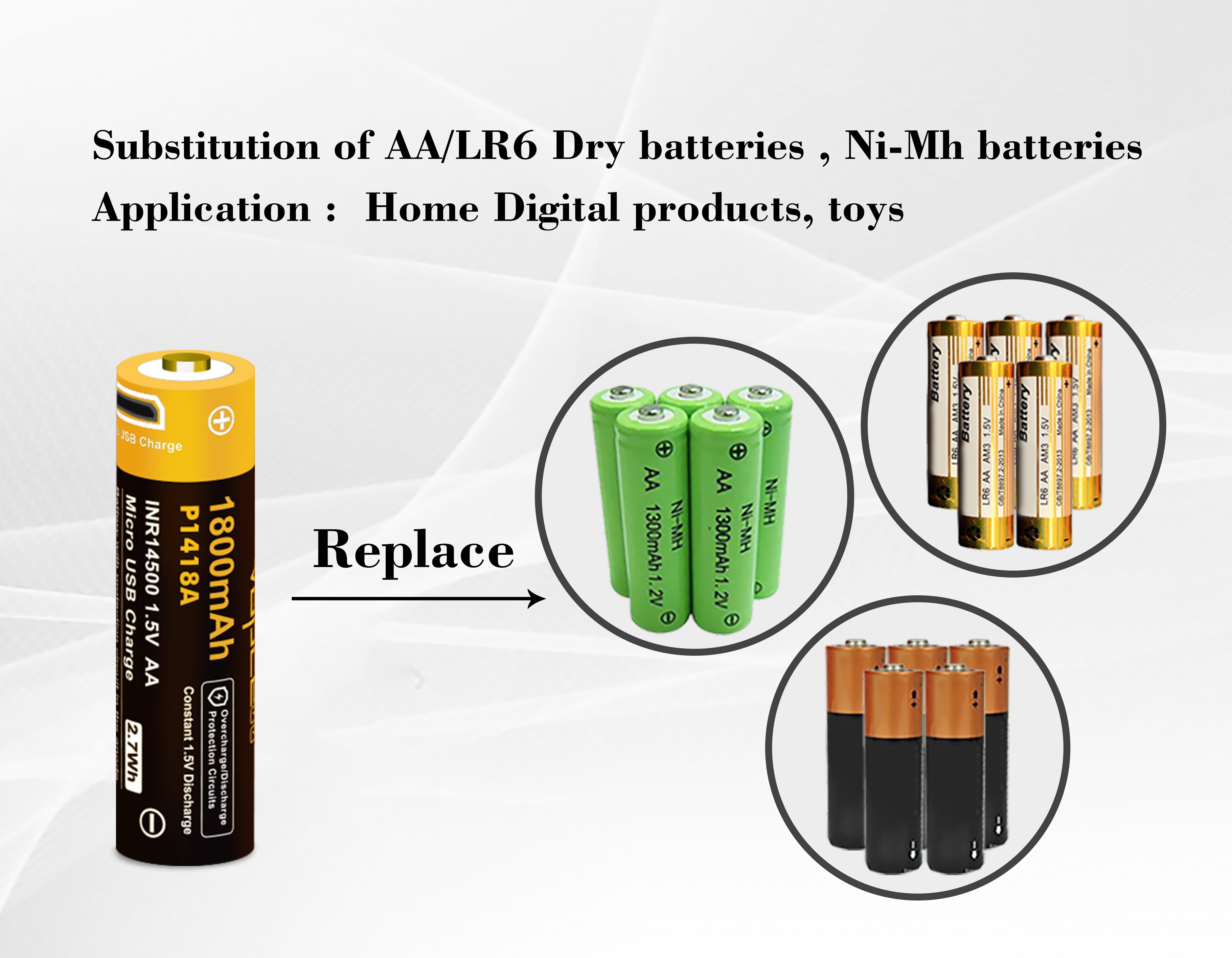 Vapcell Original 14500 AA 1.5V 1800mah battery button top USB Rechargeable li ion Batteries cells for flashlight power tools