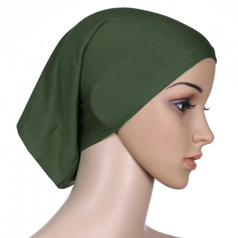 Mode Zijden Moslim Hijab Innerlijke Hijaabs Moslim Hijab Sjaal Arabische Tulband Effen Kleur Tulbanden Voor Vrouwen Hoofddoek Hoofd Sjaals: army green