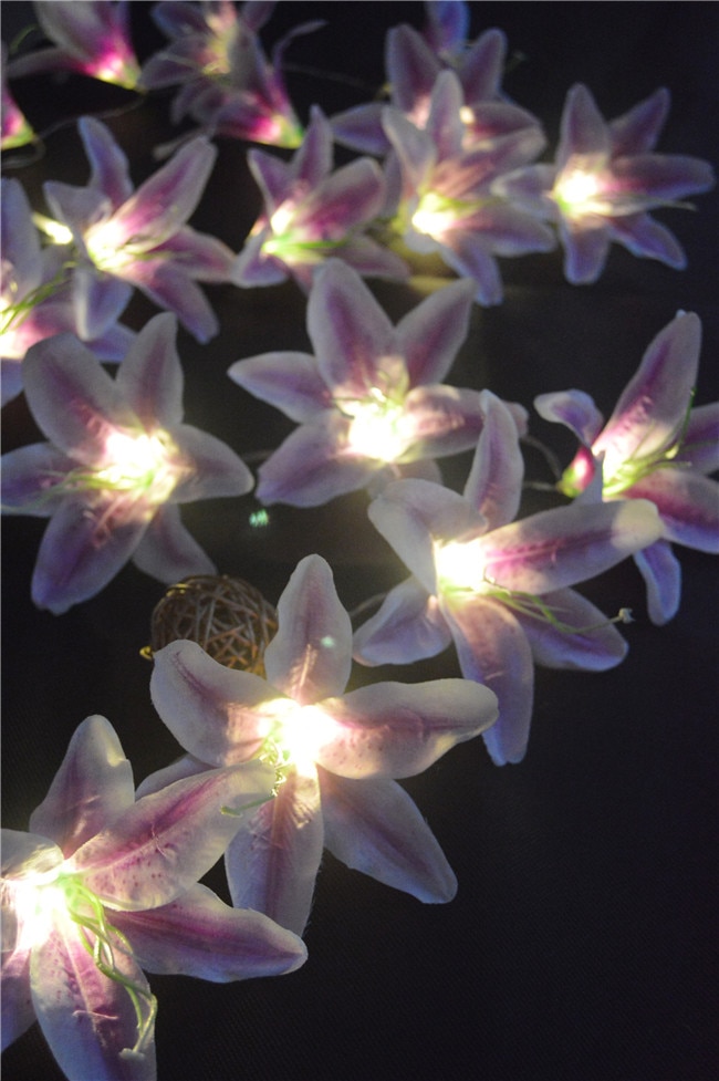 Batteridrivna konstgjorda lila liljor blommor saga ljus, bröllopsfest sovrum jul trädgård alla hjärtans dag & #39 ;s dag inredning