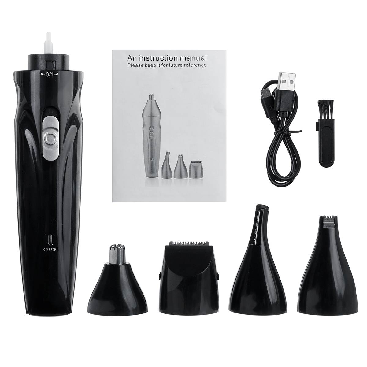 4-In-1 Oplaadbare Tondeuse Elektrische Tondeuse Neus Haar Snijmachine Met Draaibare Kop Man Vrouw razor Remover Kit: Black