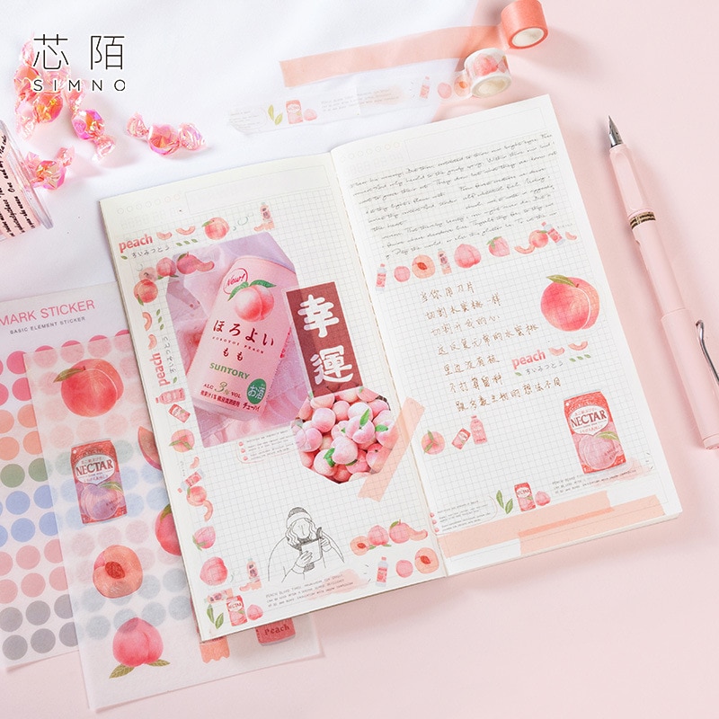 6 stk / sæt kawaii pink frugt stil planner bog klistermærker boks tom bog udskiftning diy dekorative klistermærker til piger
