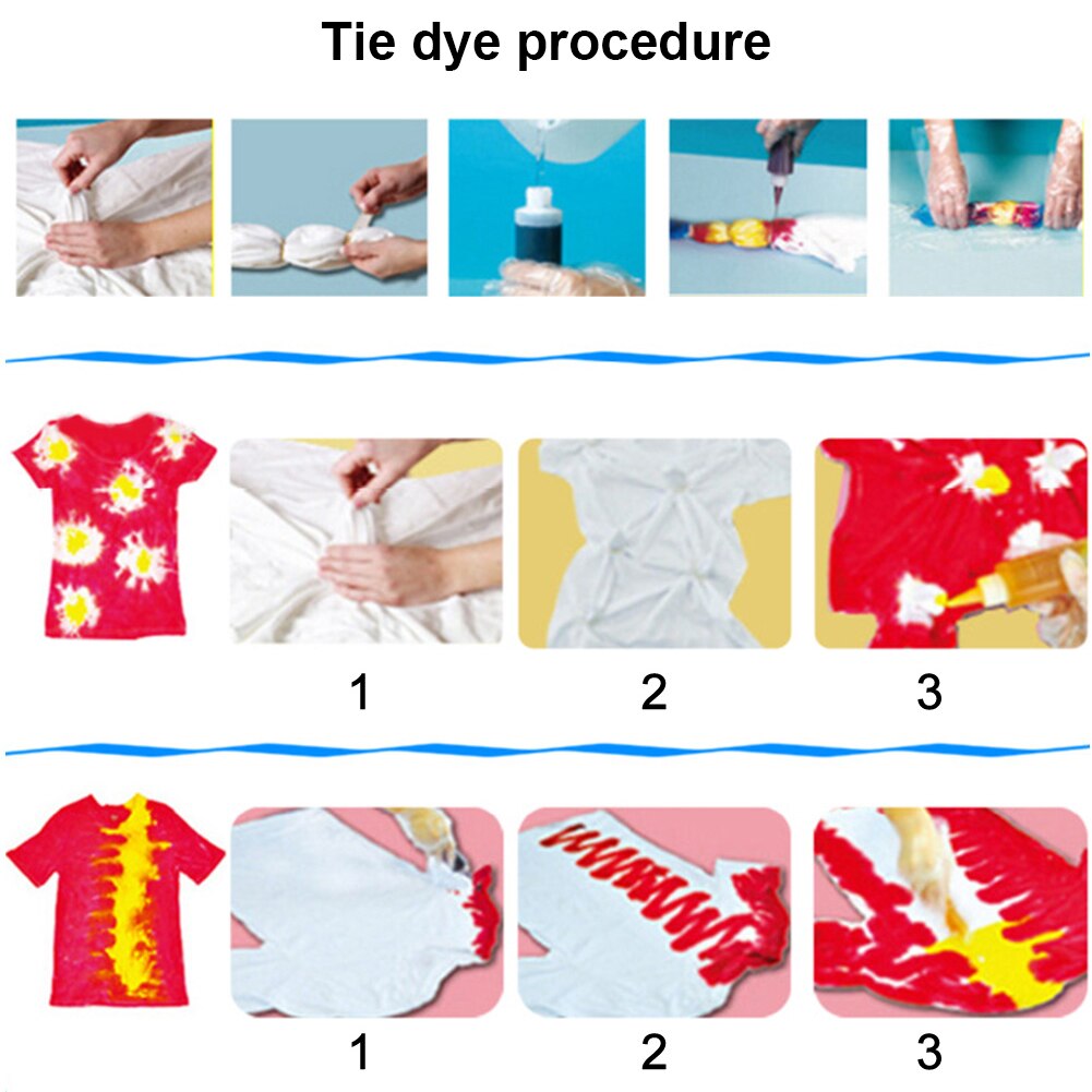 Tissu décor Textile peintures bandes de caoutchouc cravate colorant Kit 6 couleurs pour vêtements Pigment avec des gants bricolage artisanat une étape eau froide