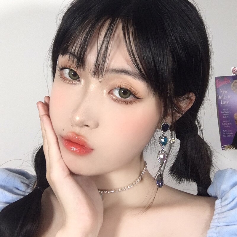 MWSONYA Korean Blue Love Heart Crystal Earrings for Women Water Crystal Tassel Pendant Shining Jewelry