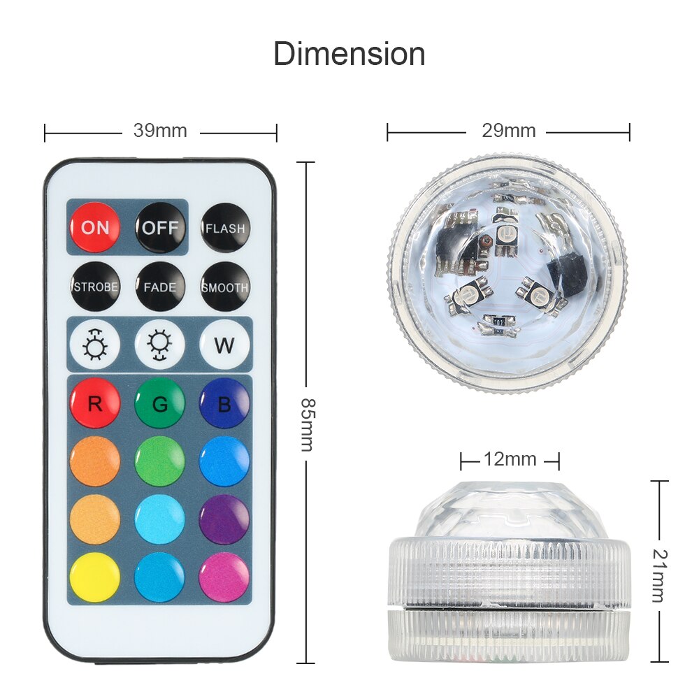 Submersible LED Lights Waterproof RGB Underwater Light For Wedding Tea Light Tub Pond Pool Bathtub Aquarium Party Vase Decor