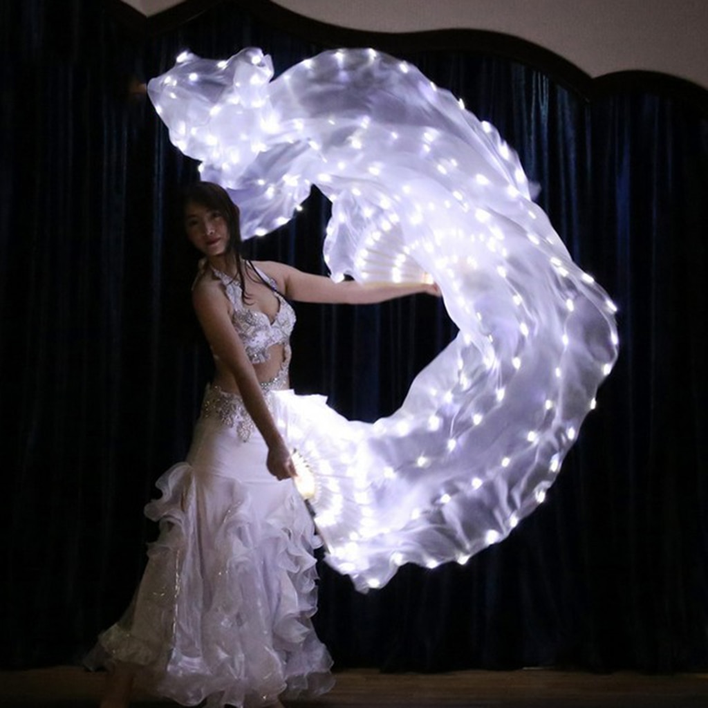180cm blanc soie ventilateur Long voile danse ventilateur danse du ventre ventilateur LED voiles pour droite