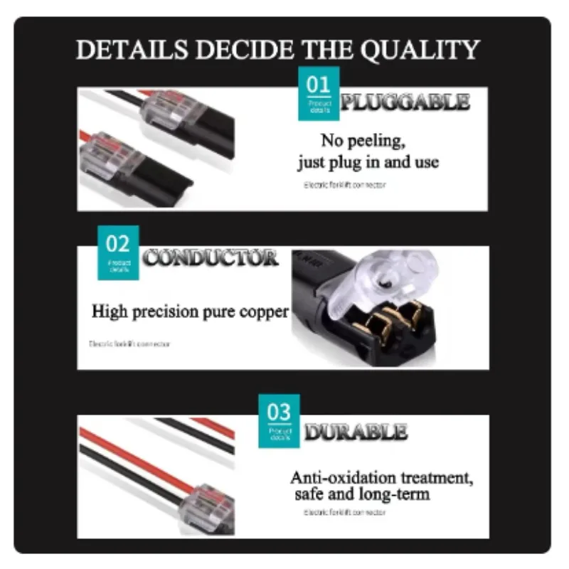 50/1pcs Double-Wire Plug-in Connector with Locking Buckle Pluggable LED Wire Connector 2 Pin 2 Way Universal Compact Wire