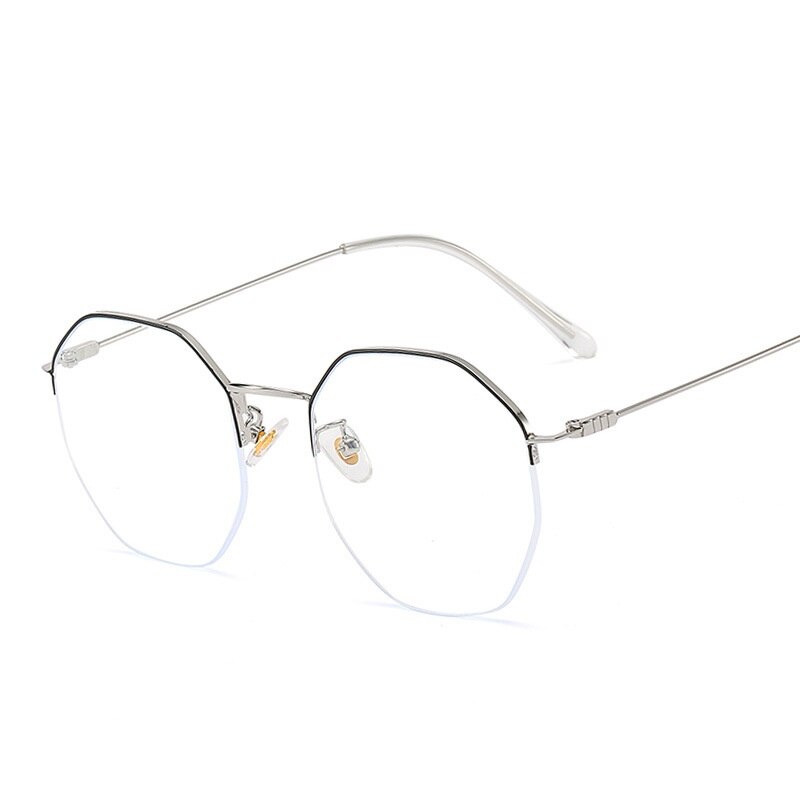 Oversize Semi Rimless Glasses Blue Light Blocking Eye Glasses Optical Spectacle Computer Eyeglasses Frame For Women Men: Silver-Black
