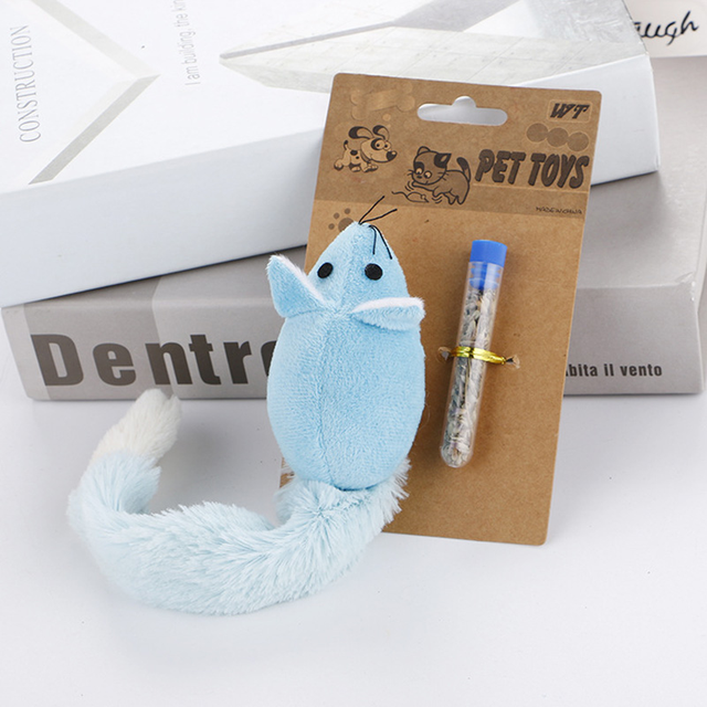 Pet Cat Toy Set Interactive Cats Teaser Toys Plush Mice with Catnips Long Tail Mouse Funny For Kitten: BLUE