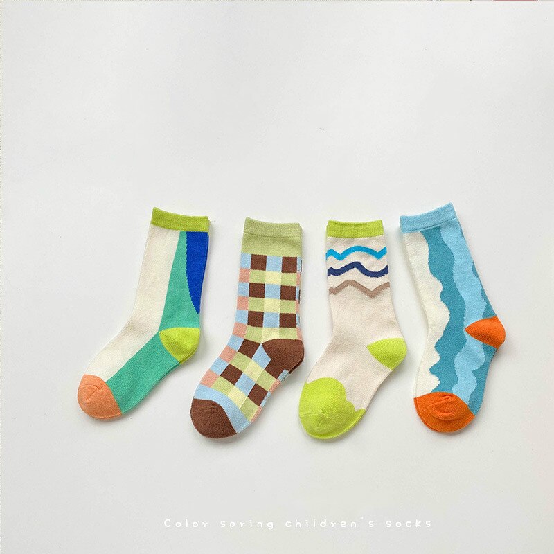 Spring Kids Socks 4 Pairs/lot Korean Cartoon Baby Boys Girls Cotton Socks 1-8Years Children Sports Socks