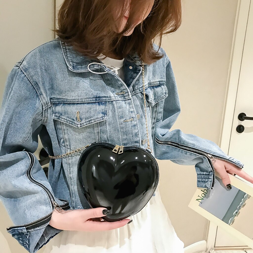 Frauen Zipper Liebe Herz Geformt Umhängetaschen Süße Mädchen Kette Schulter Tasche Damen Abend Handtaschen Geldbörse Für Party Hochzeit # P