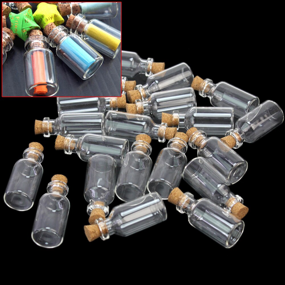 20Pcs Cute Mini Wishing Vials Tiny Clear Cork Lid Empty Glass Bottles Jars Containers Home Decoration