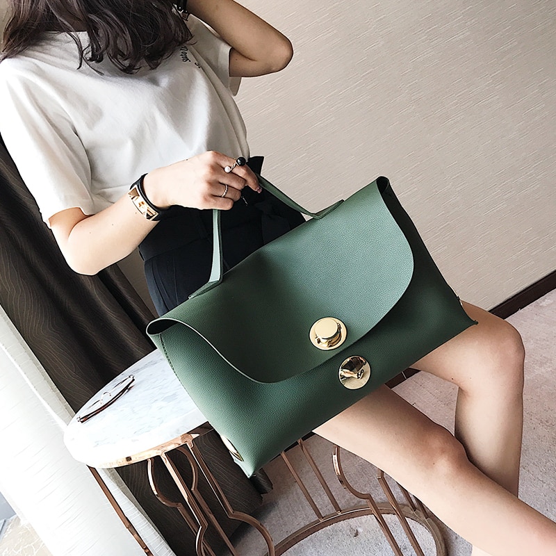 Western style Women Handbags PU leather Women Tote bags Locks Big Bags Commute Simple Boston bag