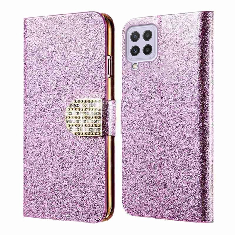 Bling Bling Shiny Rhinestone PU Leather Wallet Case For Samsung Galaxy A22 4G Flip Cover For Samsung A22 SM-A225F/M/N